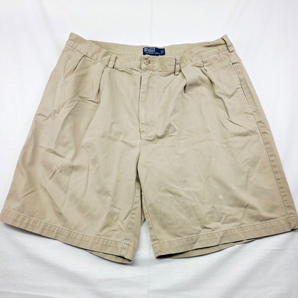 Polo Ralph Lauren Tyler Short Mens 38 Tan Khaki Pleated Front 100% Cotton Twill